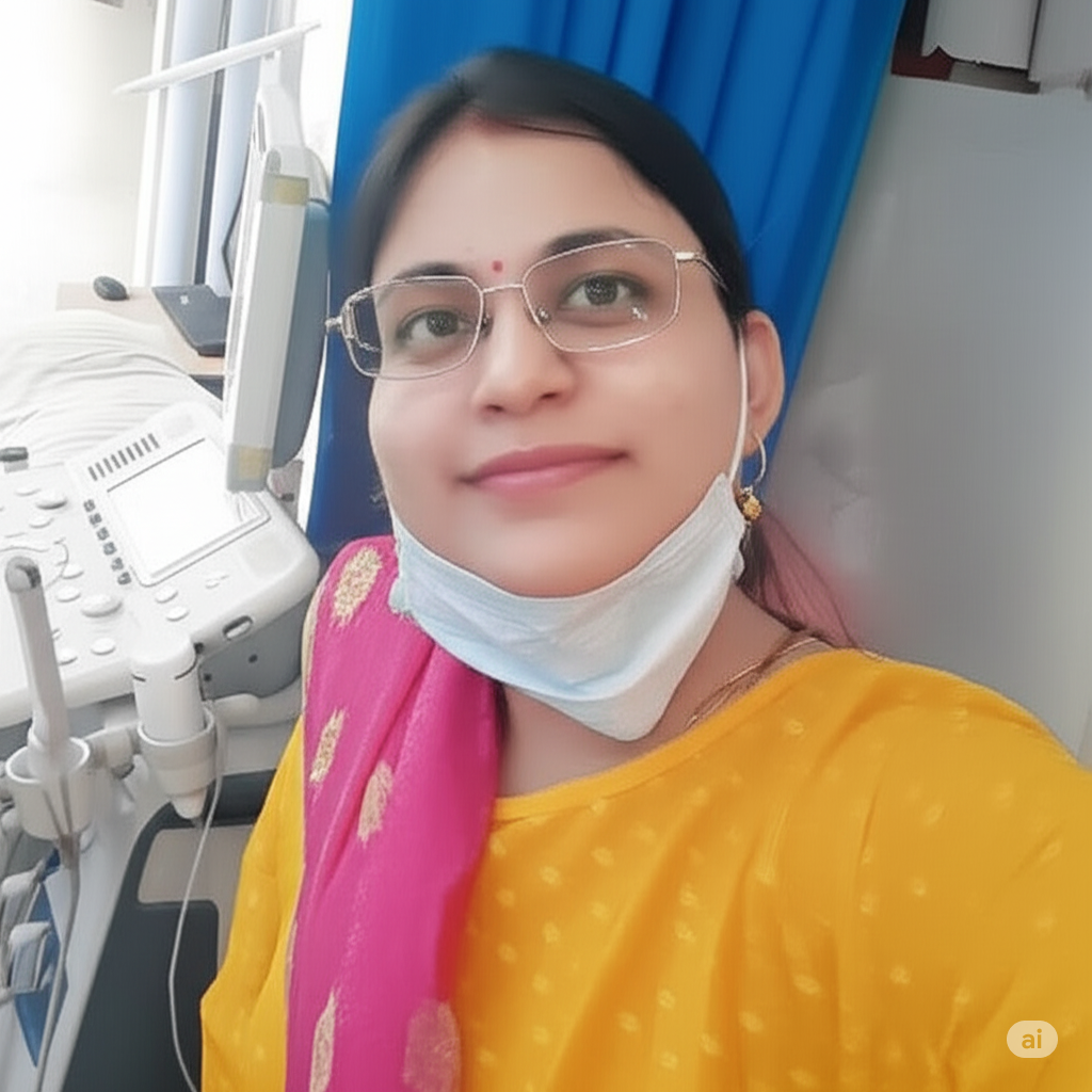 Professional portrait of Dr Alpana Pathak in white medical coat with stethoscope