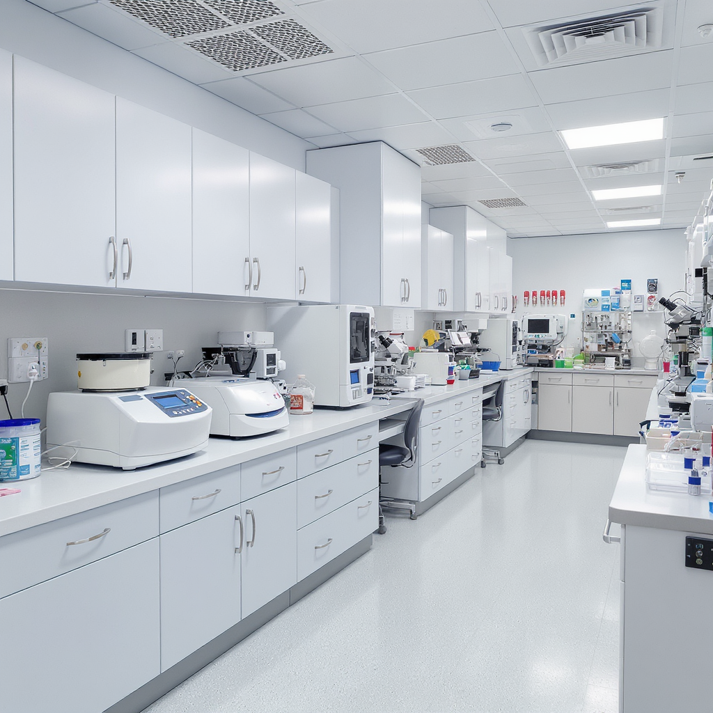 Modern blood collection and analysis laboratory with advanced equipment