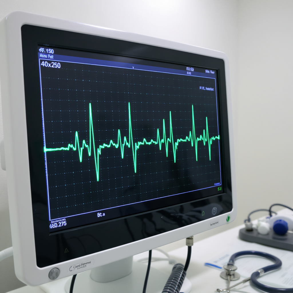 ECG monitor displaying heart rhythm in cardiology examination room