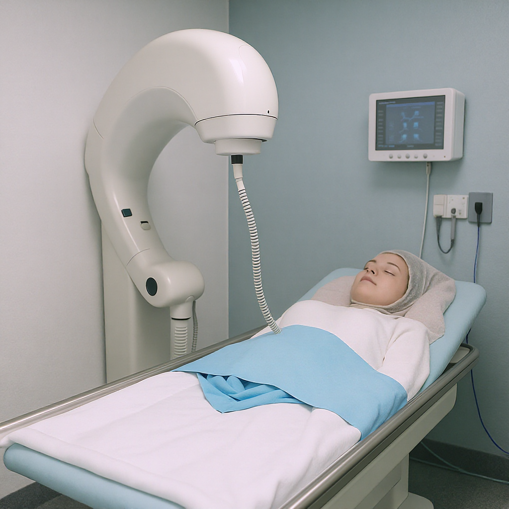 HSG procedure setup in specialized gynecology examination room